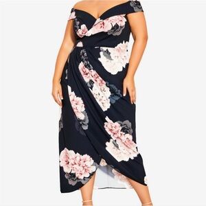 City Chic Hunter Green Floral Asymmetrical Dress